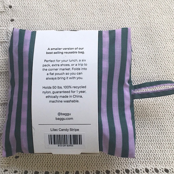NWT BAGGU Lilac Candy Stripe Reusable Eco Shopping Bag Tote Purse Baby size - Picture 6 of 6